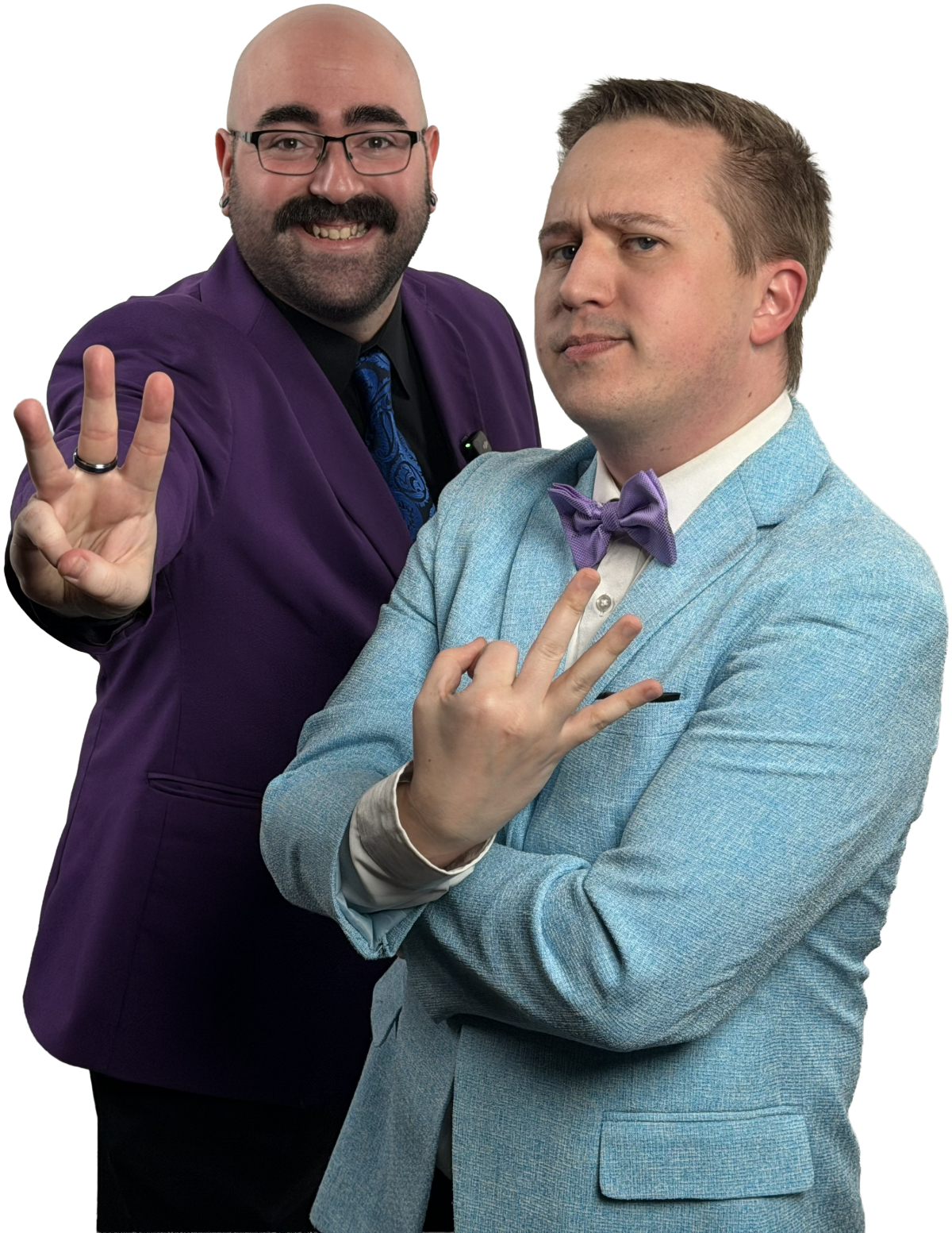 Josh and Milan in purple and blue jackets